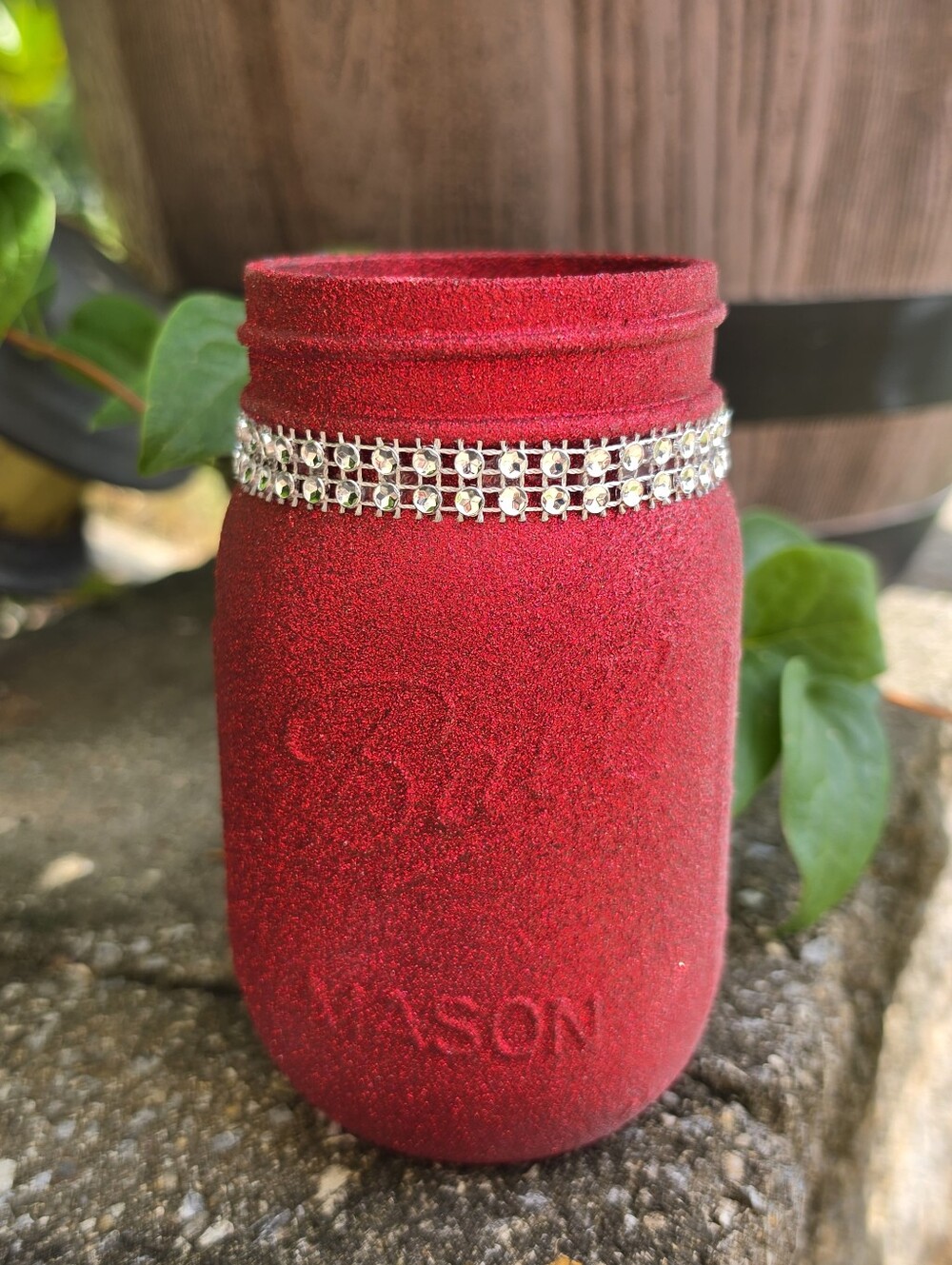 Red Glitter Bling Rhinestone Pint 16 oz Mason Jar for Wedding Centerpiece
